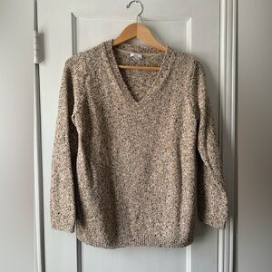 J. Jill Speckled V-Neck Oatmeal Sweater Cotton Blend MP Side Slit